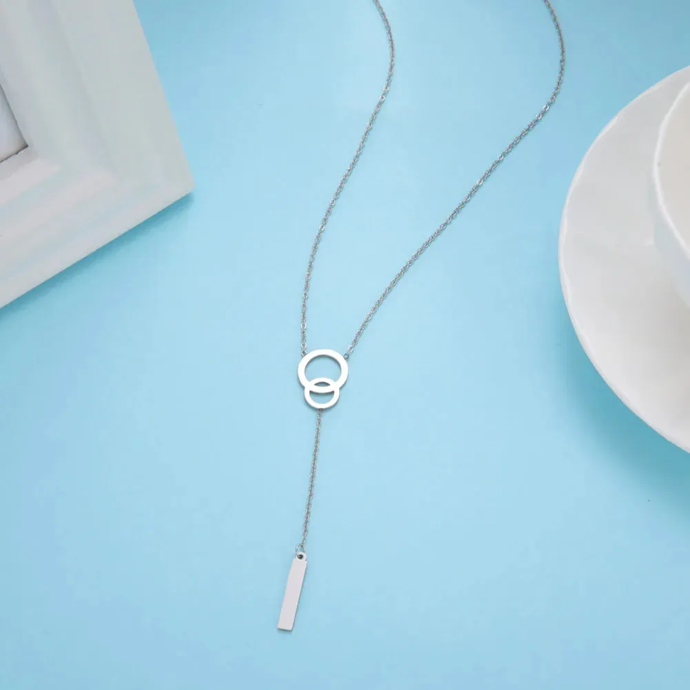 Skyrim Stainless Steel Double Round Pendant Necklace for Women Girls Minimalist Jewelry Gift