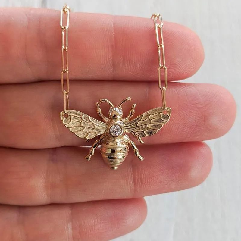 Statement Boho Necklace - Bee Zircon Paperclip Chain