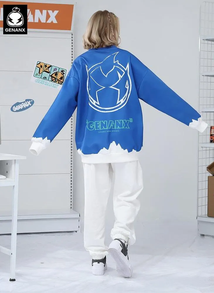 Street Color Block Crew Neck Space Cotton Sweatshirt