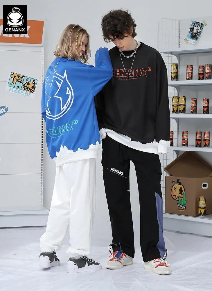 Street Color Block Crew Neck Space Cotton Sweatshirt