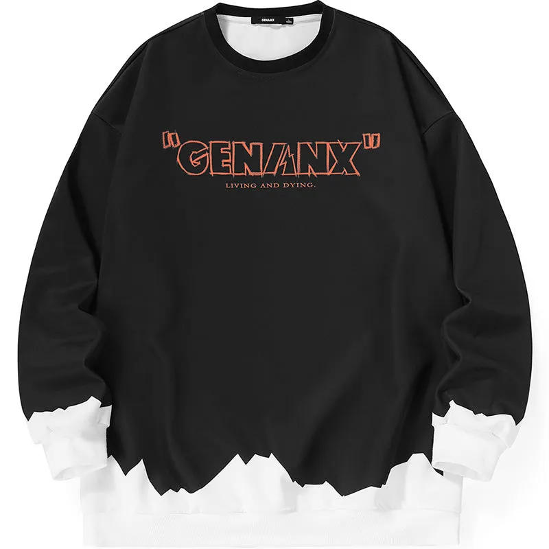 Street Color Block Crew Neck Space Cotton Sweatshirt