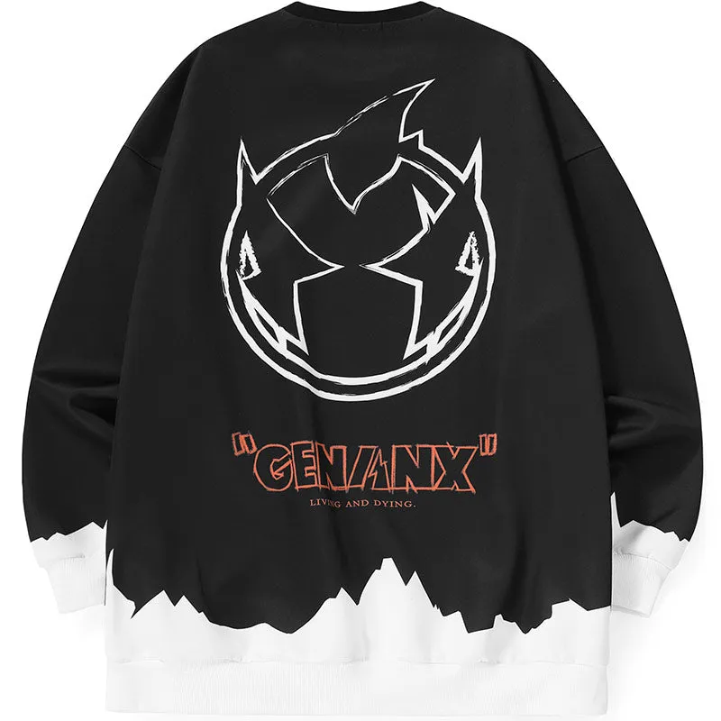 Street Color Block Crew Neck Space Cotton Sweatshirt