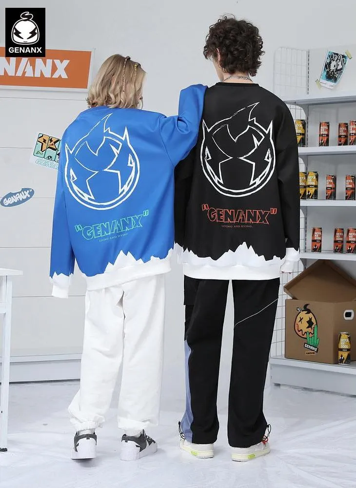 Street Color Block Crew Neck Space Cotton Sweatshirt