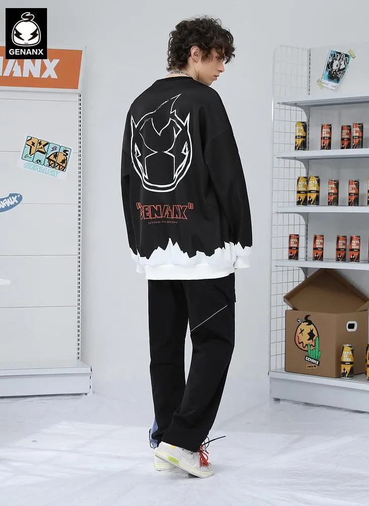 Street Color Block Crew Neck Space Cotton Sweatshirt