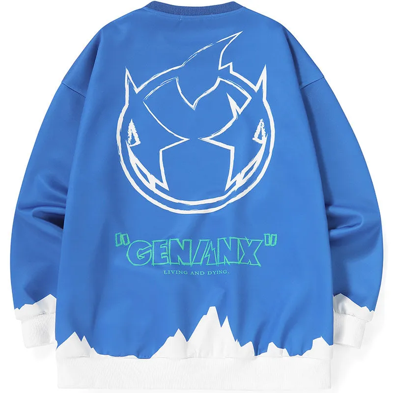 Street Color Block Crew Neck Space Cotton Sweatshirt