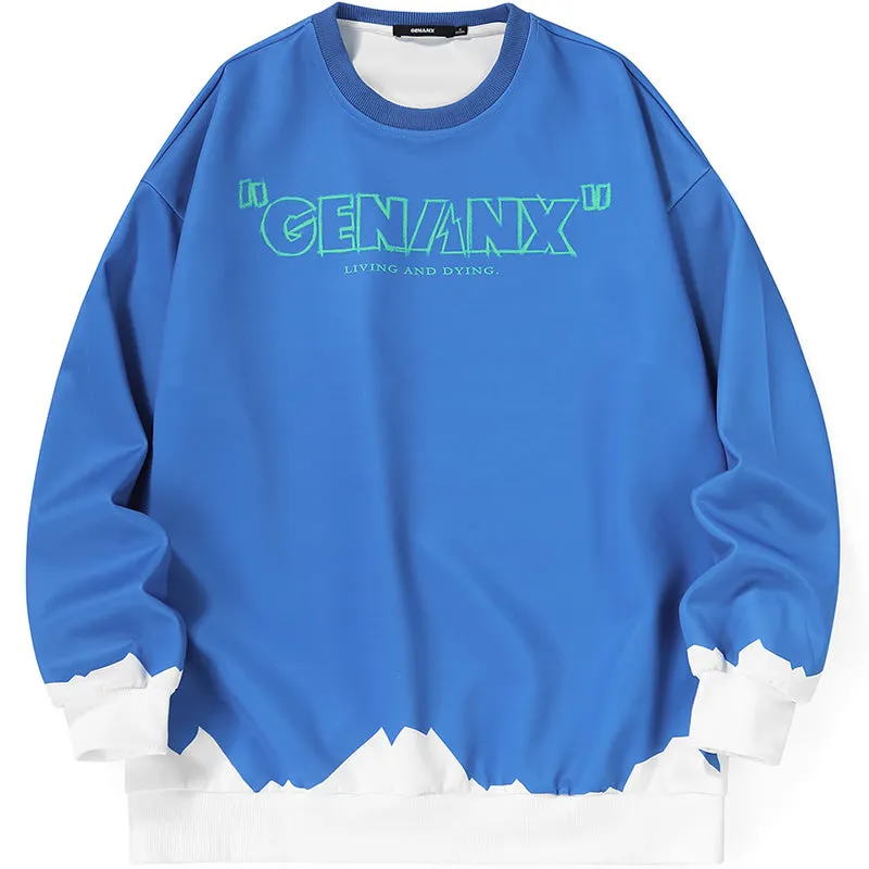 Street Color Block Crew Neck Space Cotton Sweatshirt