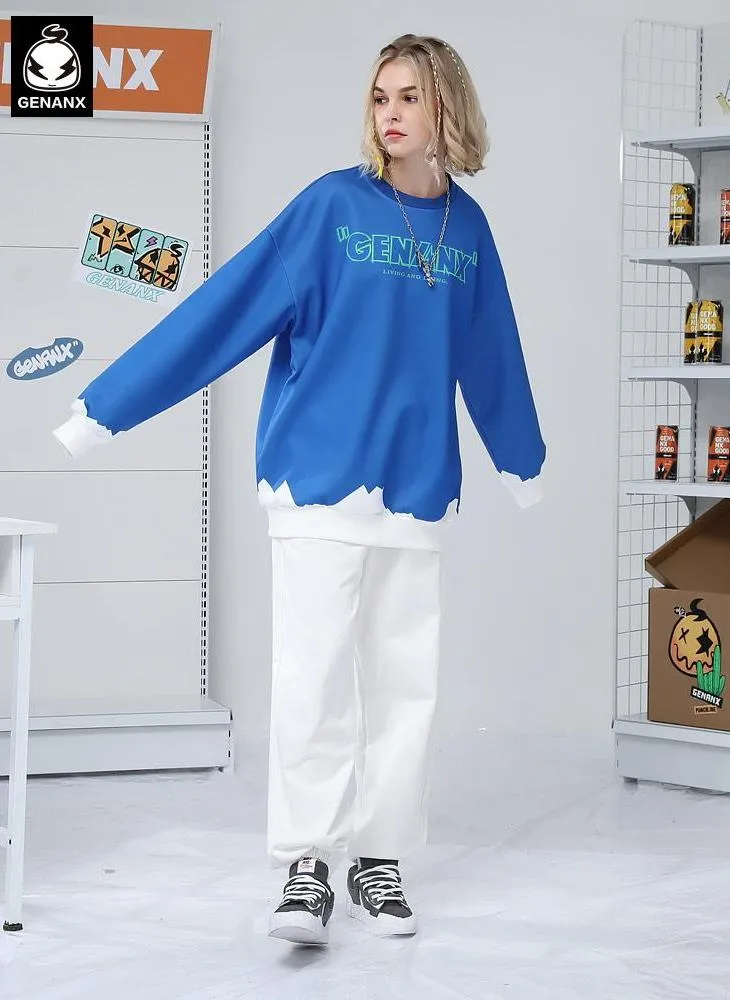 Street Color Block Crew Neck Space Cotton Sweatshirt