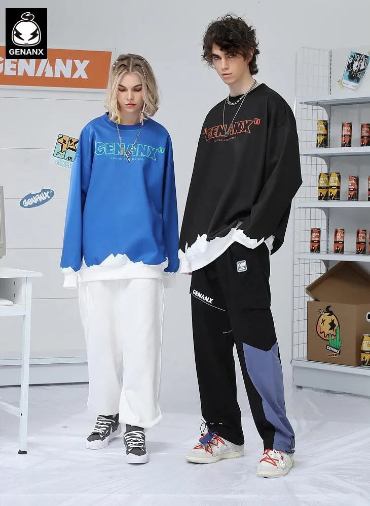 Street Color Block Crew Neck Space Cotton Sweatshirt