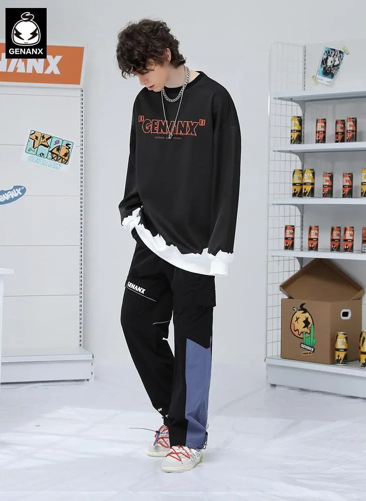 Street Color Block Crew Neck Space Cotton Sweatshirt