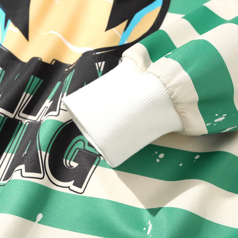 Stripe Cartoon Print Space Cotton Sweatshirt