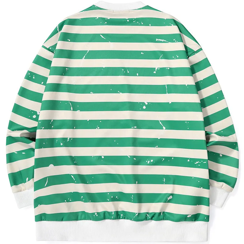 Stripe Cartoon Print Space Cotton Sweatshirt