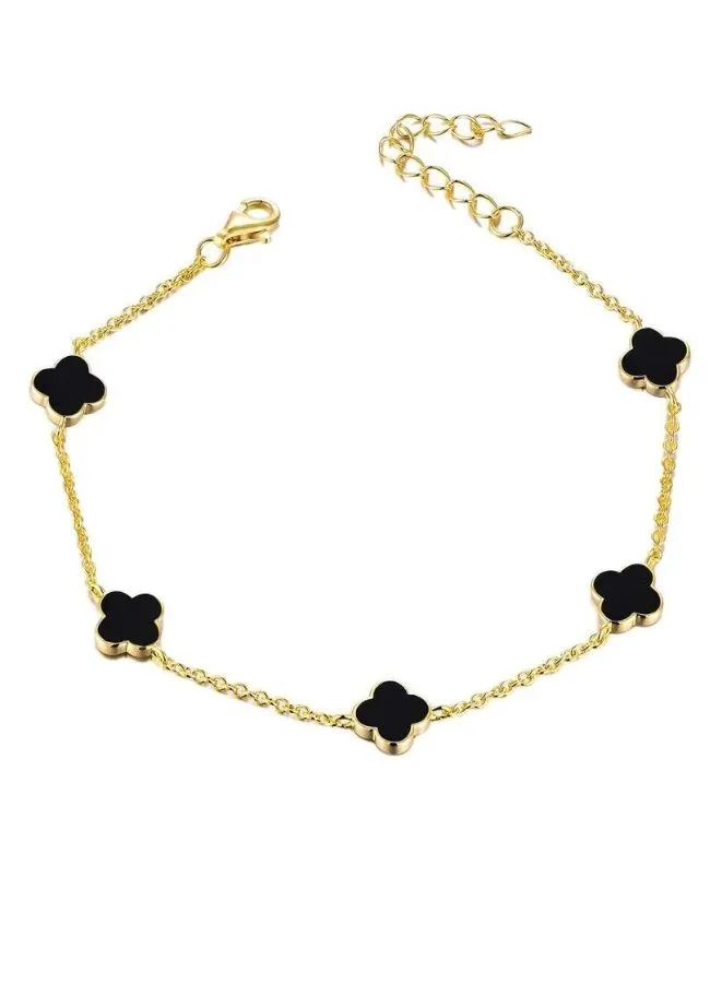 Stunning Women's Four Leaf Black Coloured Clover Set | Complete Jewelry Ensemble with Ring, Chain, and Bracelet (Double Side Pendants)