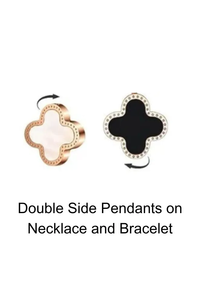 Stunning Women's Four Leaf Black Coloured Clover Set | Complete Jewelry Ensemble with Ring, Chain, and Bracelet (Double Side Pendants)