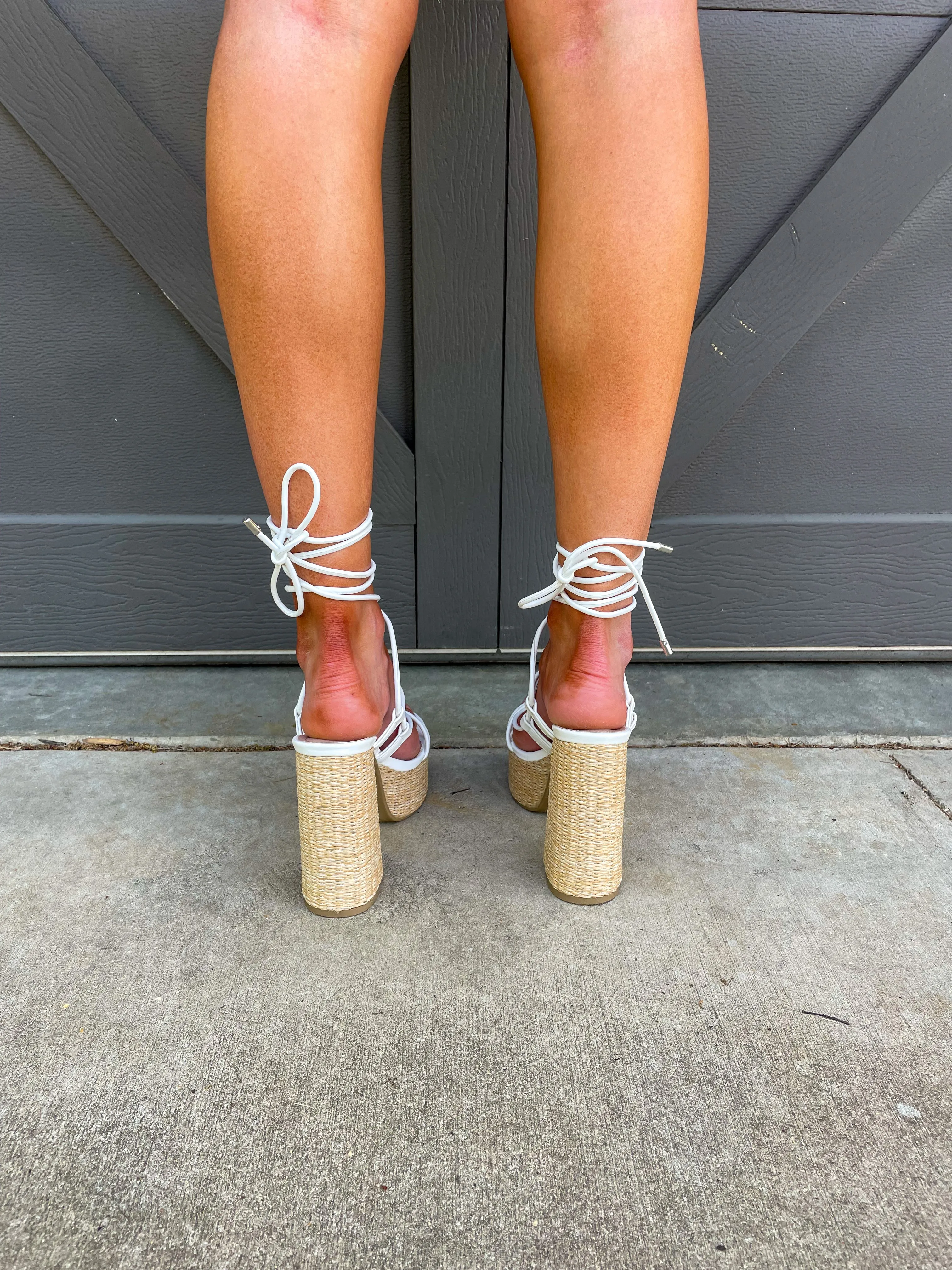 Tahiti Lace Up Platform Heel-Cream