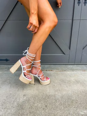 Tahiti Lace Up Platform Heel-Cream