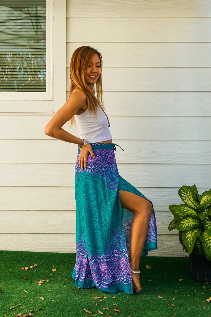 Teal Orchid Mandala Palazzo Wrap Pants