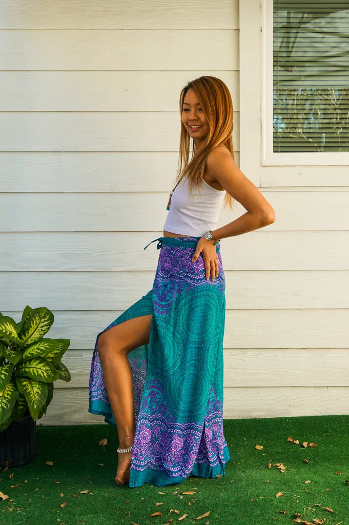 Teal Orchid Mandala Palazzo Wrap Pants