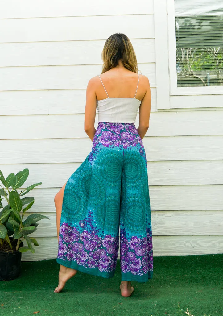 Teal Orchid Mandala Palazzo Wrap Pants