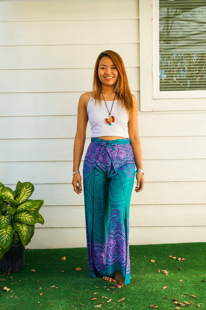 Teal Orchid Mandala Palazzo Wrap Pants