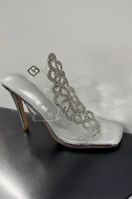 Transparent Ankle Strap Gemstone Heels