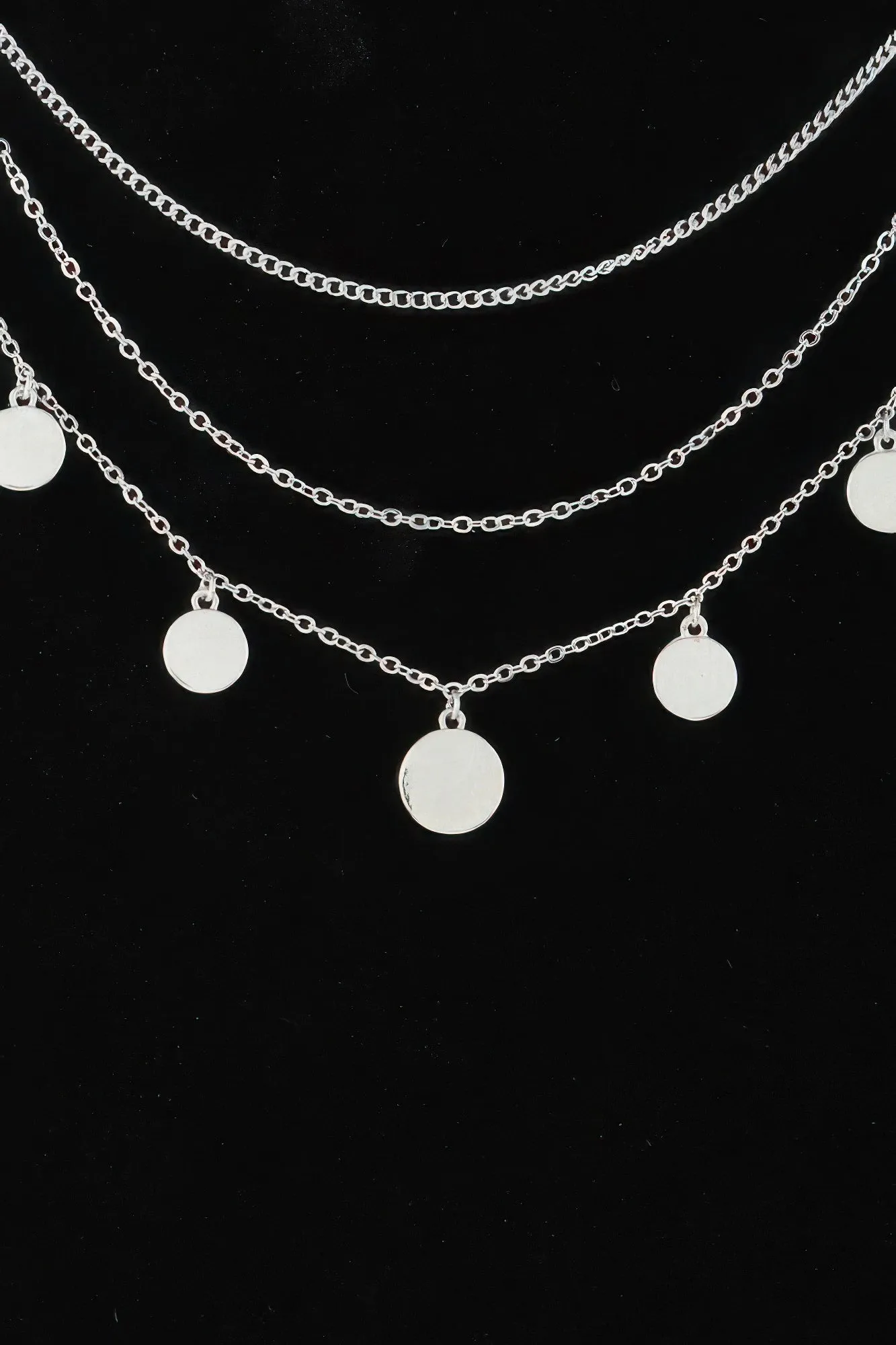 Triple Layer Round Charms Chain Necklace