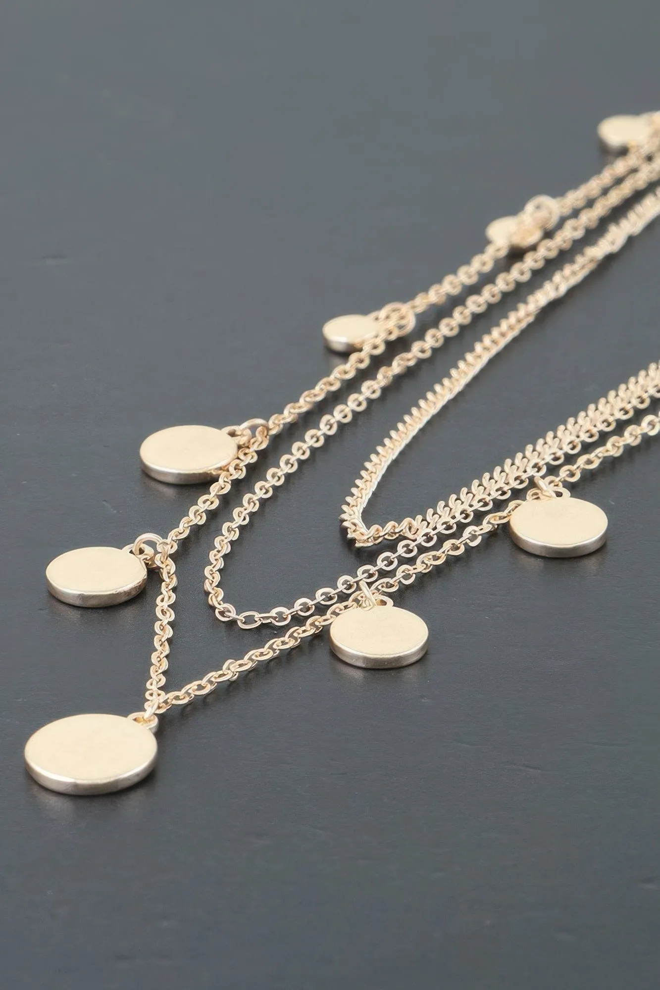 Triple Layer Round Charms Chain Necklace