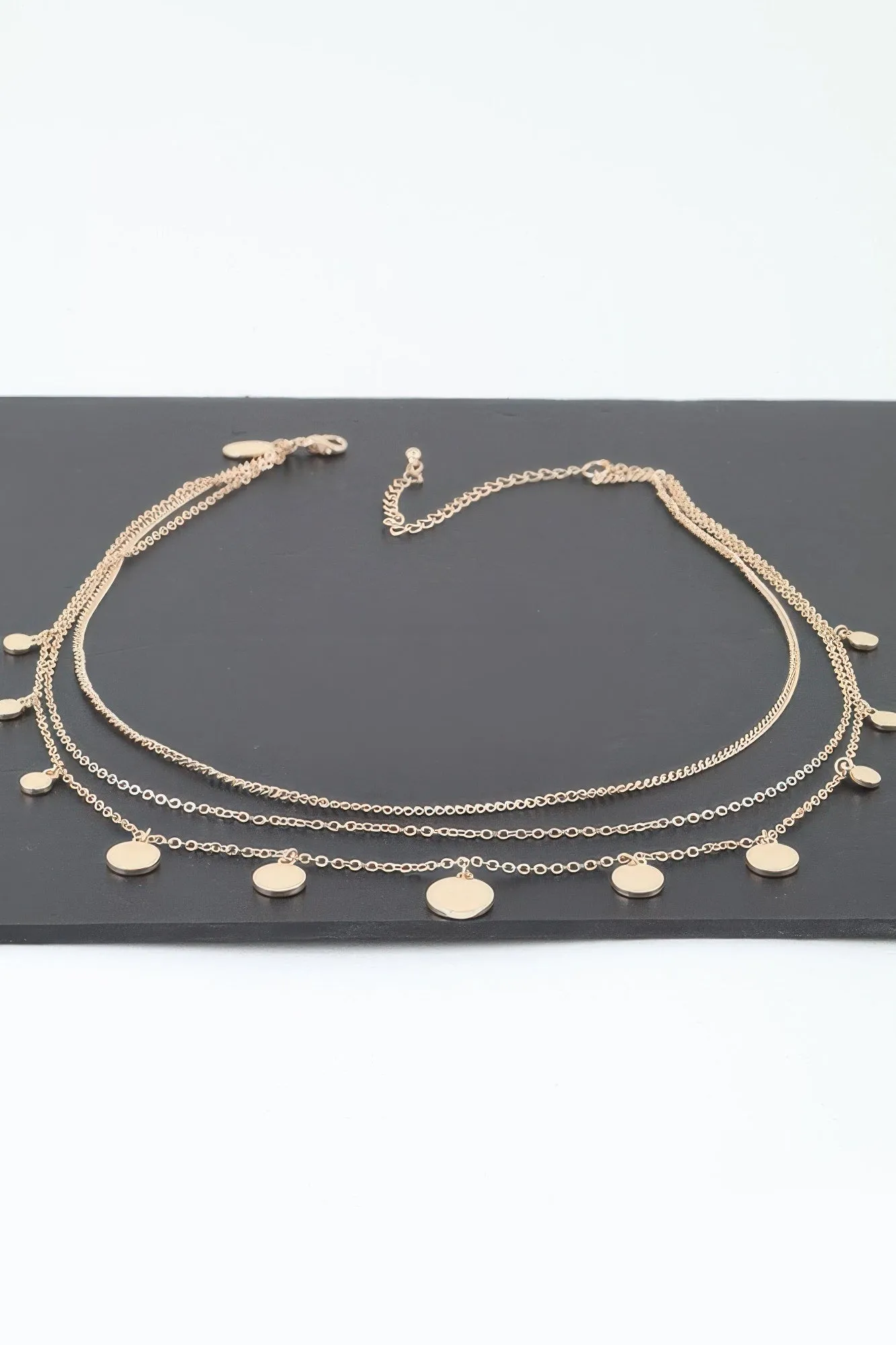 Triple Layer Round Charms Chain Necklace
