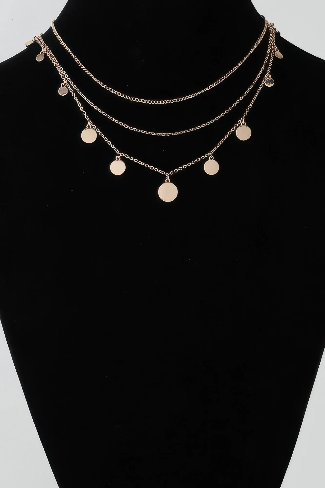 Triple Layer Round Charms Chain Necklace