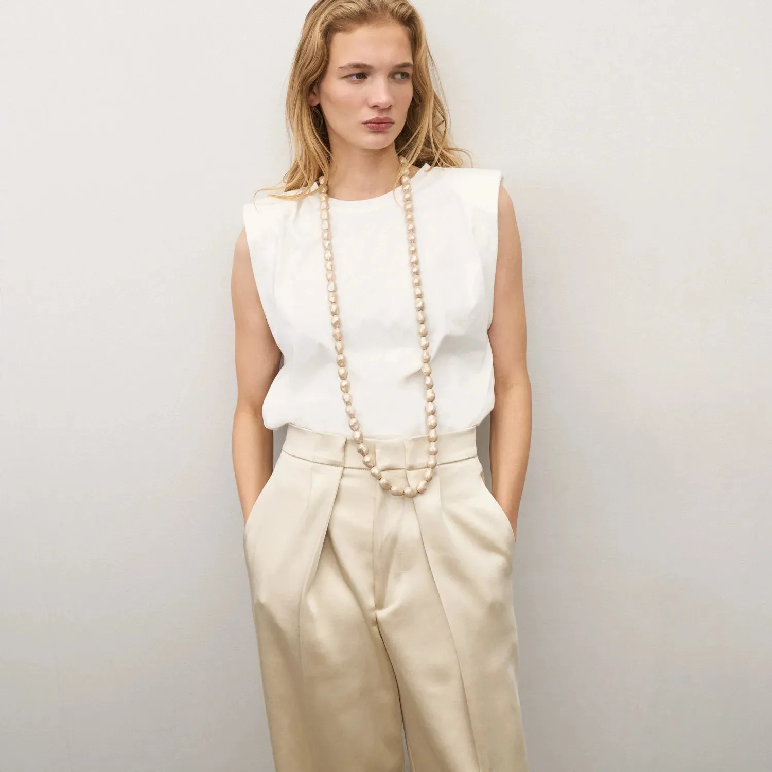 VBARONI Long  Organic Pearl Necklace in Champagne