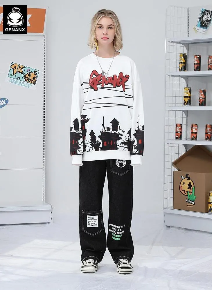 White Ribbed Hem Crew Neck Sweatshirt