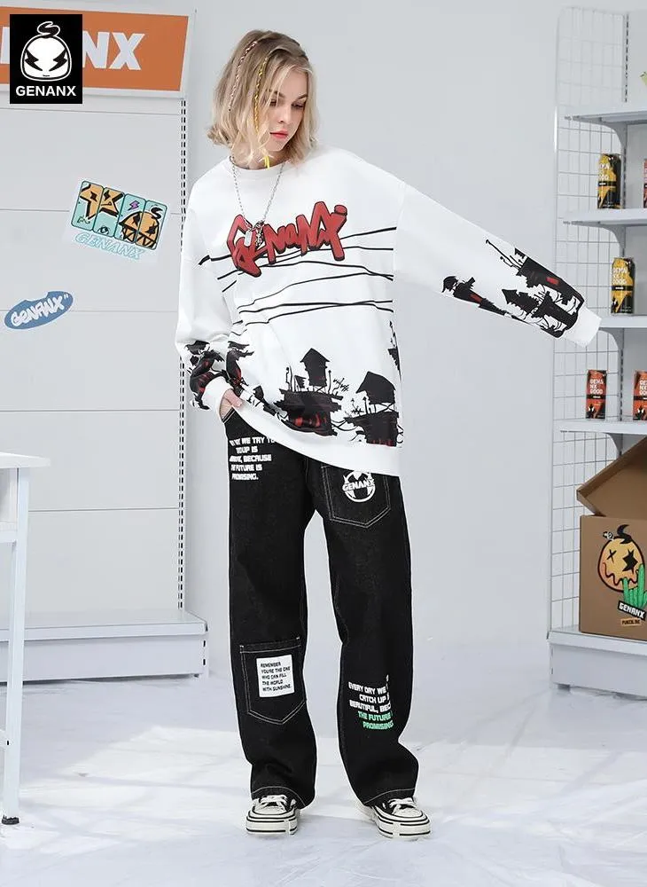 White Ribbed Hem Crew Neck Sweatshirt