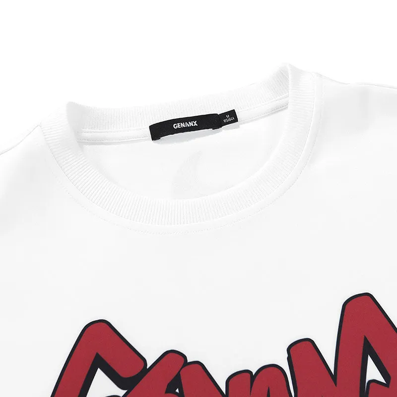 White Ribbed Hem Crew Neck Sweatshirt