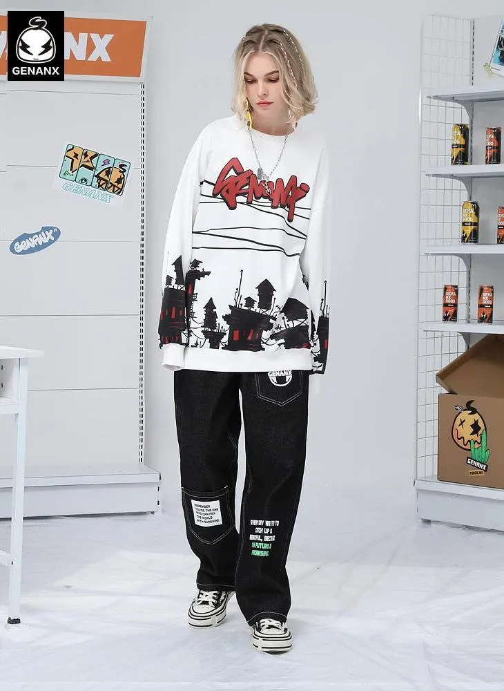 White Ribbed Hem Crew Neck Sweatshirt